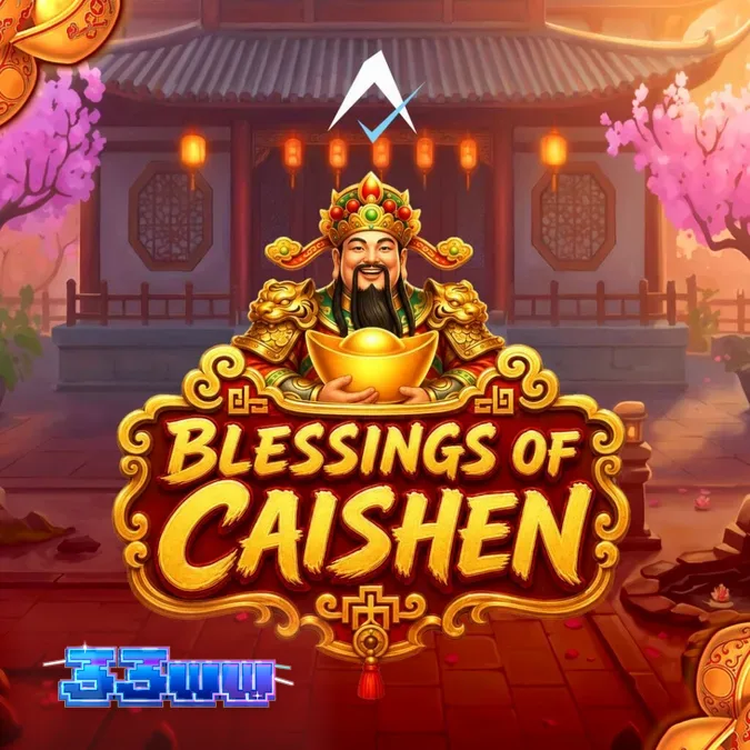 Interface do slot Blessings of Caishen com elementos temáticos dourados e símbolos de dragão